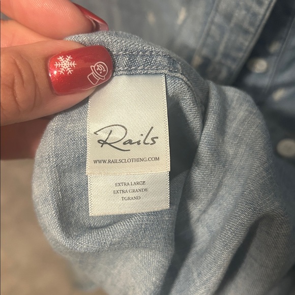 Rails Light Blue Denim Shirt with Cactus Pattern PTP 22 length 30 - Picture 7 of 8